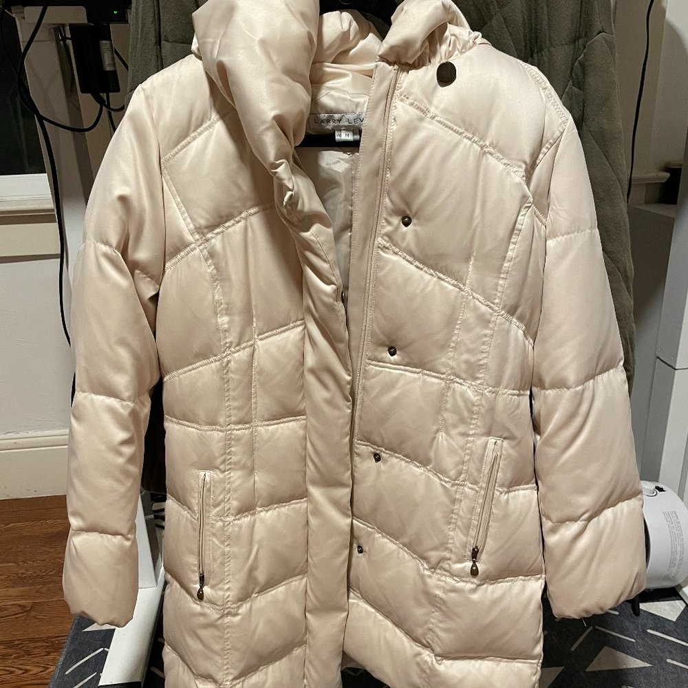 Larry Levine White Puffer Shawl Collar Coat Women's M